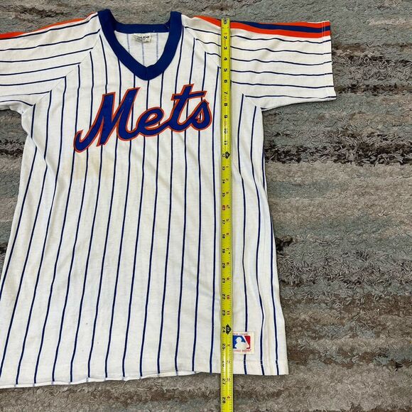 New York Mets Shirt Adult Large White Vintage Sand-Knit Stripe MLB Baseball READ - Picture 5 of 9